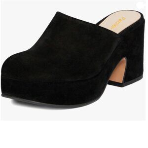 Pazzion Black Platform \Rounded Toe Mules Clogs Slip On Chunky Heel Slipper